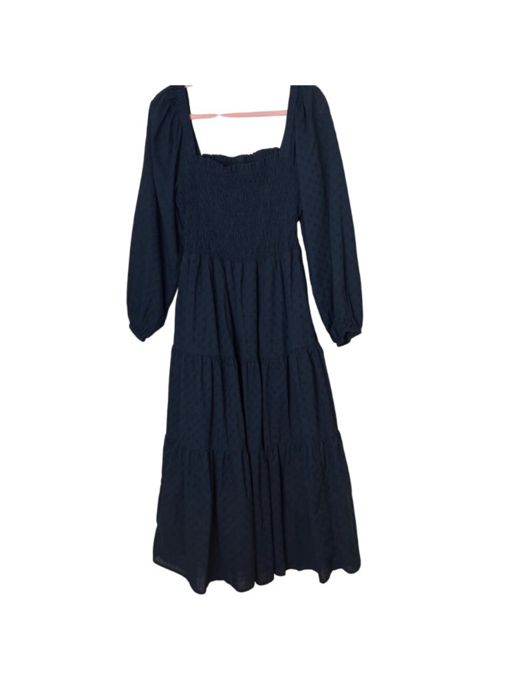 Madewell Lucie Dress Women's XL Navy Eyelet Smocked Midi Cutout Back Puff Sleeve - Picture 3 of 6